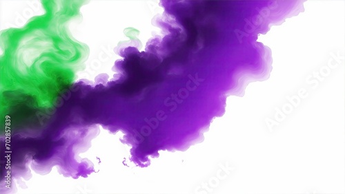 Green and Purple smoke cloud on a white background