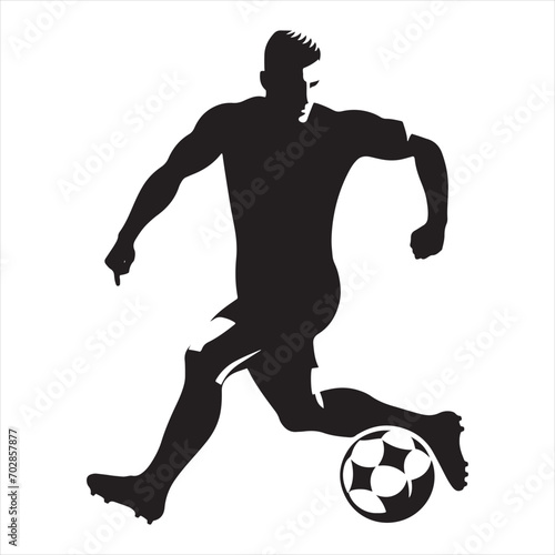 Sporting Prowess: Football Player Silhouette Demonstrating Exceptional Skill, Great for Sports Advertising and Sportsman Black Vector Stock 