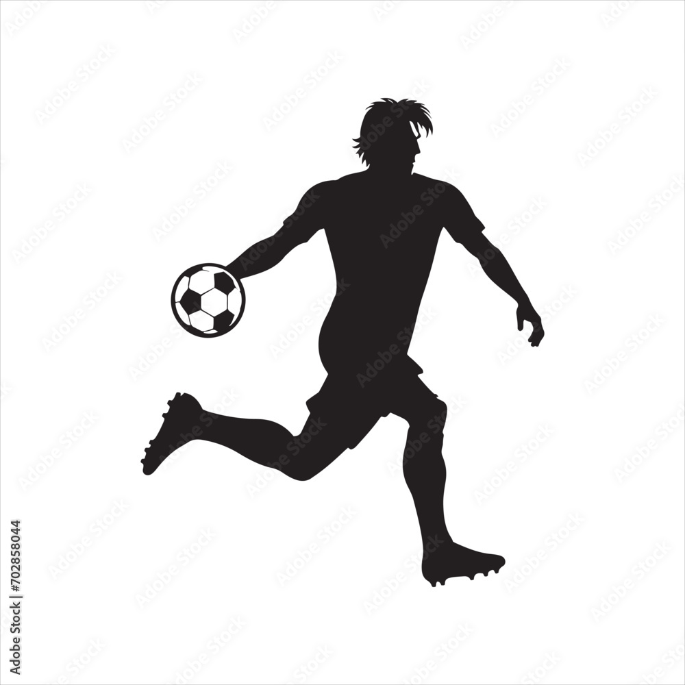 Dynamic Sprint: Football Player Silhouette Racing Towards Victory, Perfect for Sports Promotions and Sportsman Black Vector Stock
