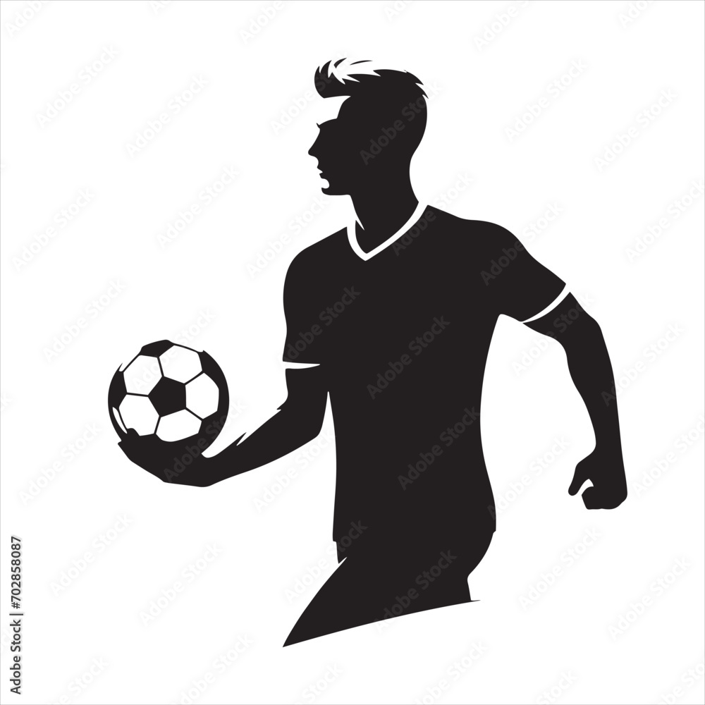 Dynamic Defense: A Silhouette of a Football Player Protecting the Goal, Perfect for Sports Promotions and Sportsman Black Vector Stock
