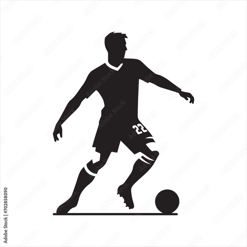 Precision Shot: Silhouette of a Football Player Taking a Strategic Kick, Ideal for Sports Illustrations and Sportsman Black Vector Stock
