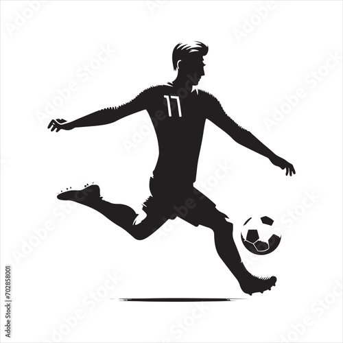 Athletic Impact: Silhouette of a Football Player Making a Powerful Move, Ideal for Sports Concepts and Sportsman Black Vector Stock
