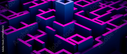 A 3D puzzle concept featuring a complex labyrinth and glowing path.
