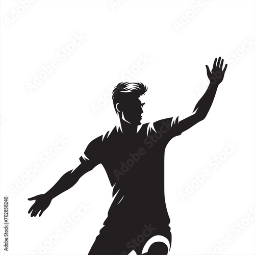 Athletic Elegance: A Graceful Silhouette of a Football Player in Action, Ideal for Sports Promotions and Sportsman Black Vector Stock
