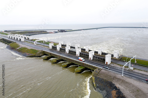 The dutch northern dyke draining water from the Ijssellake to the Waddenzee, The Netherlands