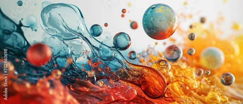 Watercolor painting with abstract fluid pattern and bubble shape with vintage colors.