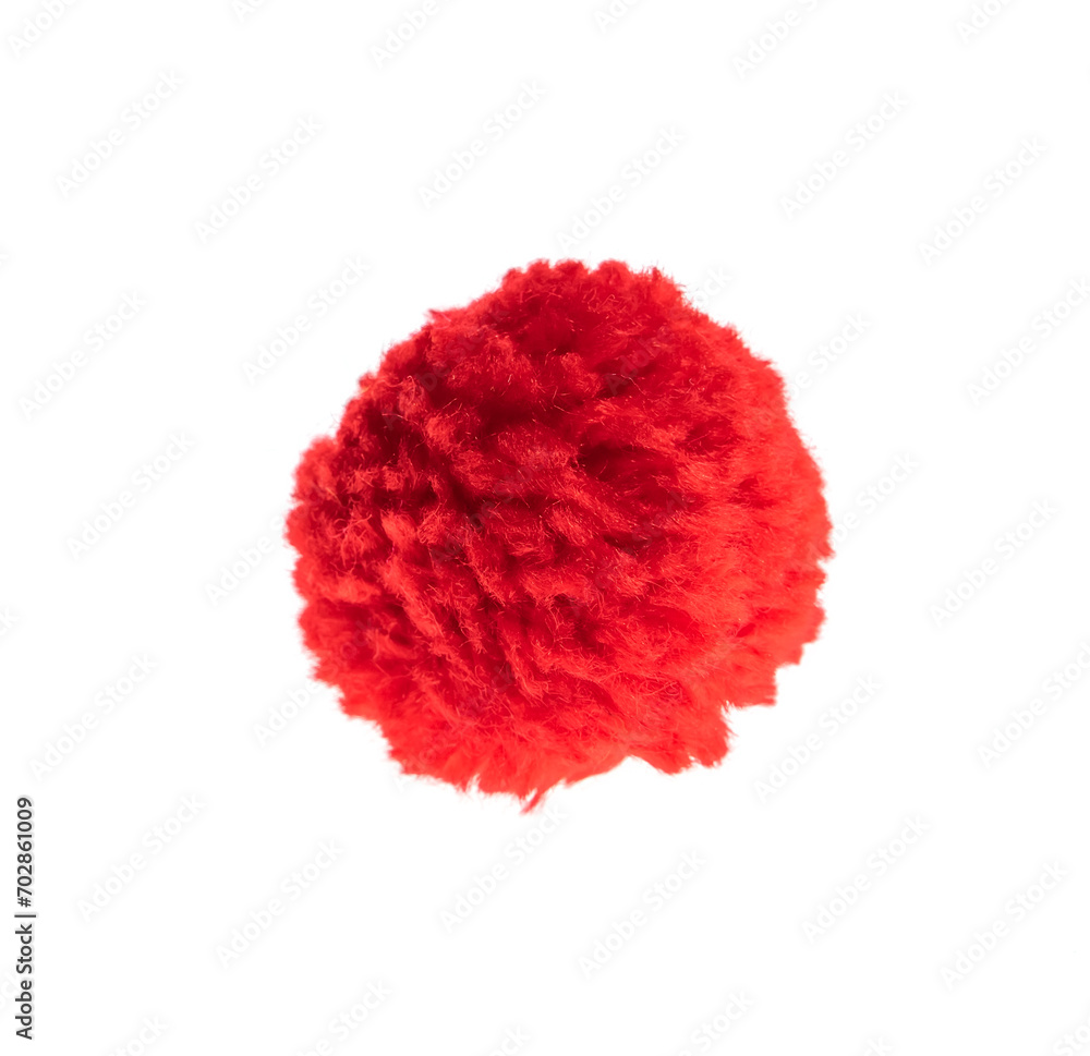 red fluffy fur ball on a white background red fluffy fur ball on a white background