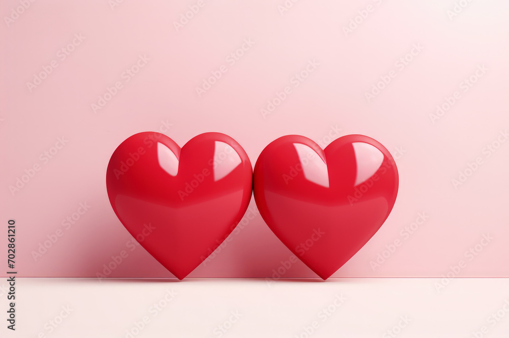 Two little red hearts, a symbol of couple for Valentine's Day greeting card and love celebrations