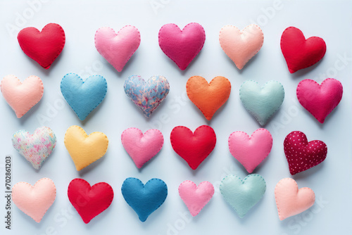 Delicate little hearts, positioned on a pastel-colored background, create a soft design, perfect for a Valentine's Day greeting card and love celebrations