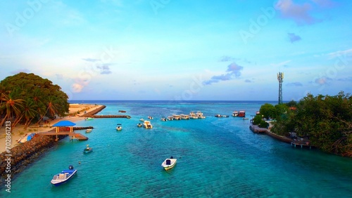 Huraa Island - Maldives - Aerial shot of the beautiful islands in the strait