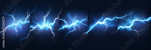 Electric Excitement Animated Frames of Lightning Strikes and Thunderbolts, Blue Glowing Storm Bolts for Game Assets