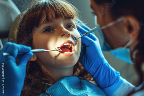 a kid patient examine teeth while visiting professional doctor