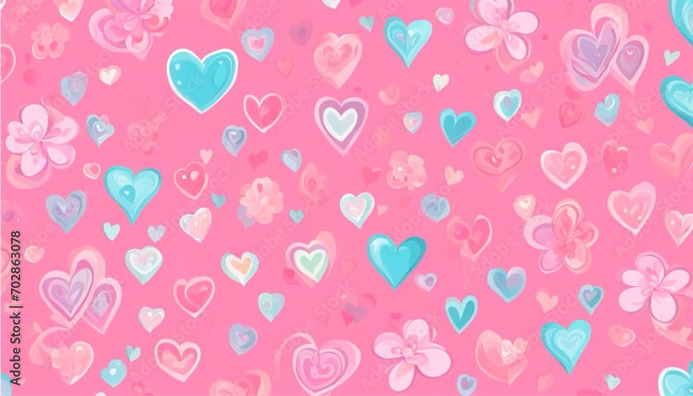 Background pink and blue hearts and flowers on pink Valentine’s Mother’s Day 16:9 ratio