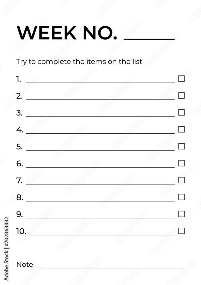 List of the week. Checklist template. List of the week. Checklist template.