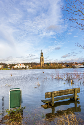 High water level in river Lower Rhine along city of Rhenen in Utrecht province in The Netherlands photo