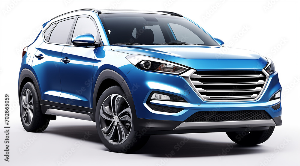 Generic and unbranded blue suv on a white background