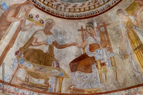 Ceiling fragment of Thracian Tomb of Kazanlak. Stara Zagora Province, Bulgaria. Southeast Europe. photo