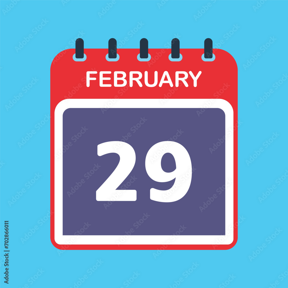 Fototapeta premium 29 February Calendar Date Flat Icon Day 29 Vector Illustration
