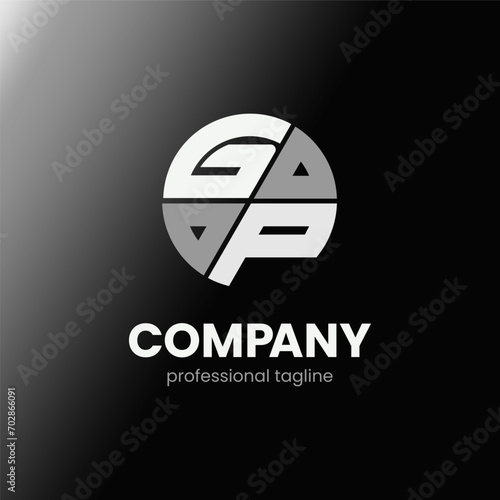 letter GP initial in monochrome flat design circle shape logo vector illustration