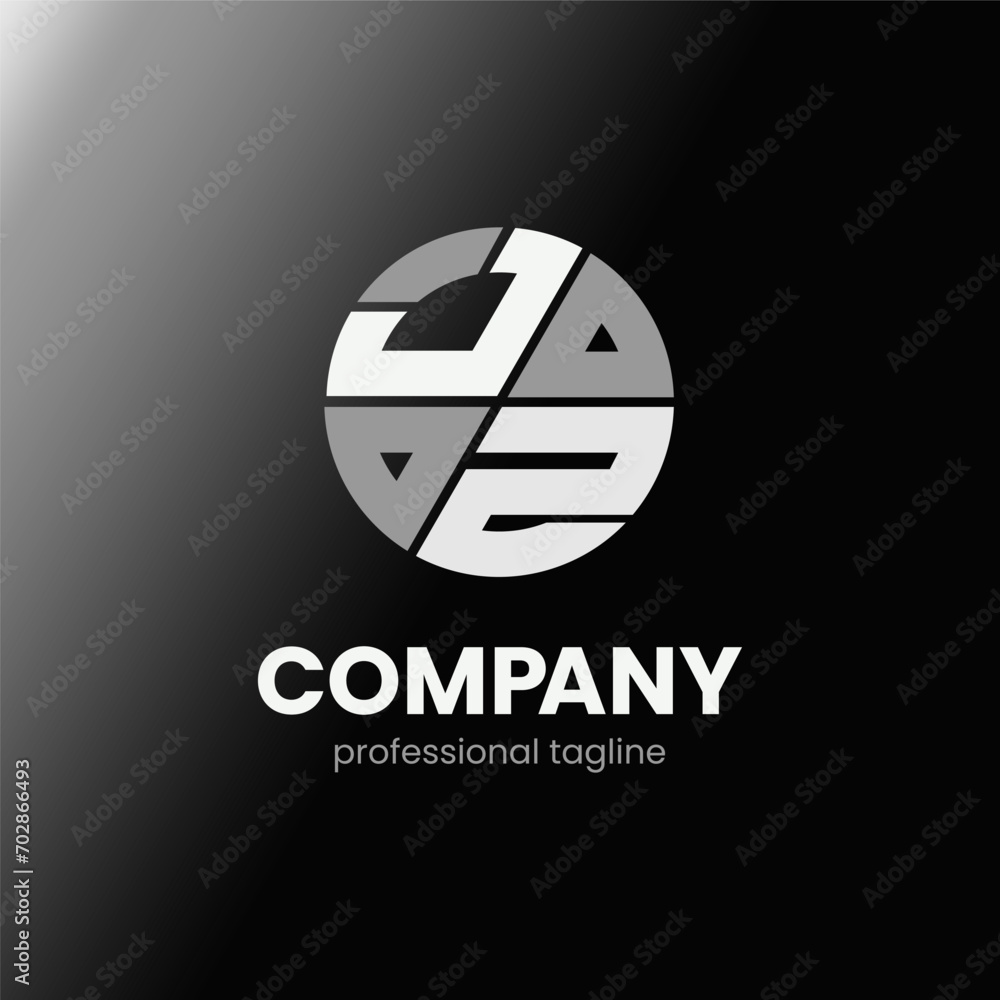 Fototapeta premium letter JZ initial in monochrome flat design circle shape logo vector illustration