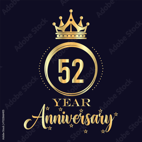 52 years anniversary design with crown template. Vector and illustration. Anniversary logo.