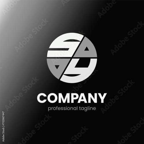 letter SY initial in monochrome flat design circle shape logo vector illustration