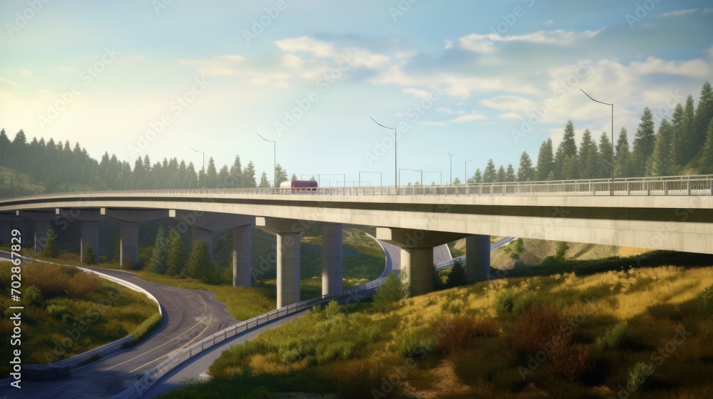 High modern bridge for the passage of cars. AI generated