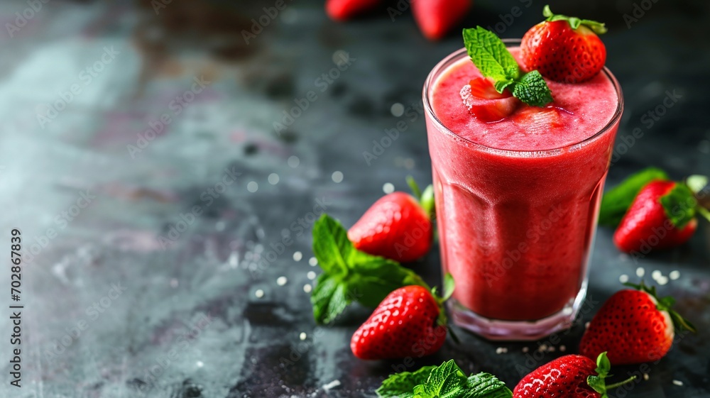 Strawberry Smoothie with Mint on Rustic Background
Strawberry Smoothie with Mint on Rustic Background