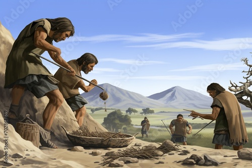 Neolithic Hunter-Gatherers in Search of Food  photo