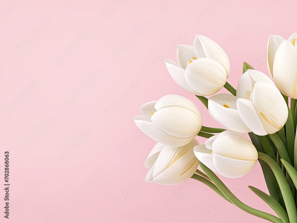 White tulips against a abastrac sky background backdrop