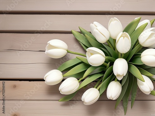 White tulips against a wooden backdrop