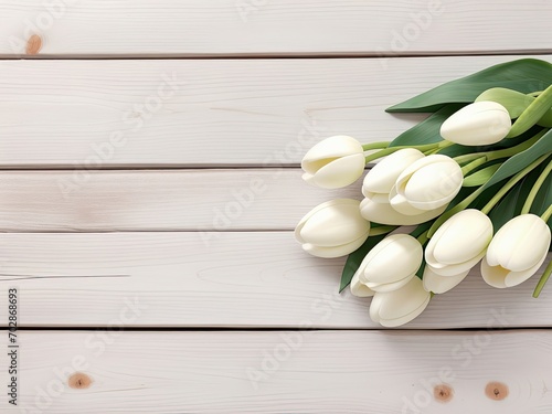 White tulips against a wooden backdrop