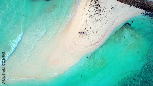 Huraa Island - Maldives - fantastic landing circling aerial shot overlooking sandbank photo