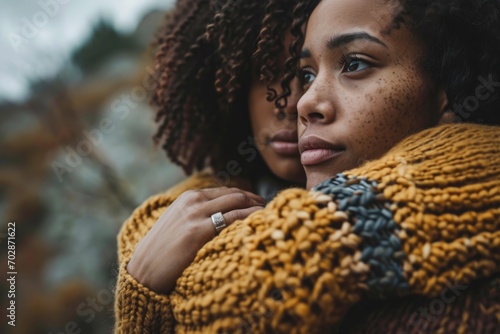 A supportive friend offering a comforting shoulder, showcasing the ability to comprehend someone's distress