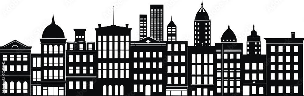 Vector city silhouette with windows. Vector Illustration. AI generated illustration.