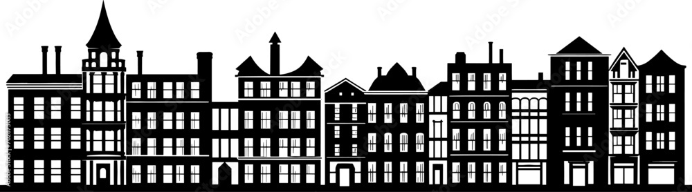 Vector city silhouette with windows. Vector Illustration. AI generated illustration.