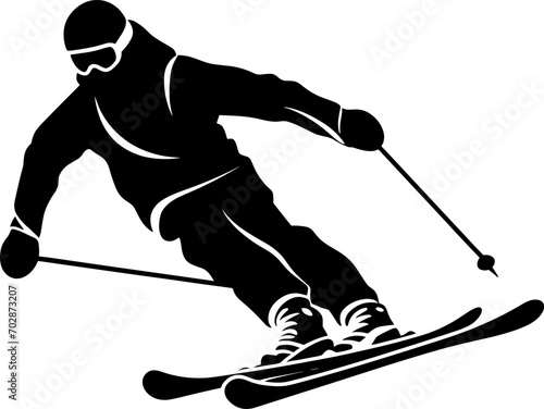 Abstract silhouette of a skiing on white background. The skier man doing a trick. Carving Vector illustration. AI generated illustration.