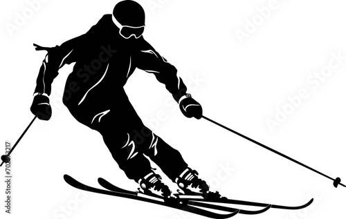 Abstract silhouette of a skiing on white background. The skier man doing a trick. Carving Vector illustration. AI generated illustration.