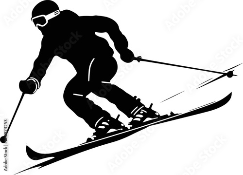 Abstract silhouette of a skiing on white background. The skier man doing a trick. Carving Vector illustration. AI generated illustration.
