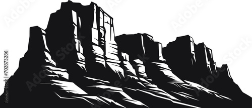Silhouette of the grand canyon and road against the setting sun. AI generated illustration. photo