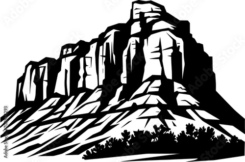 Silhouette of the grand canyon and road against the setting sun. AI generated illustration.