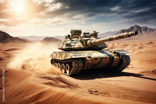 Heavy tank in the desert. 3D illustration. Elements of this image furnished by NASA, AI Generated photo