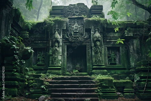 Ancient Hindu temple in the jungle. Bali island, Indonesia, AI Generated