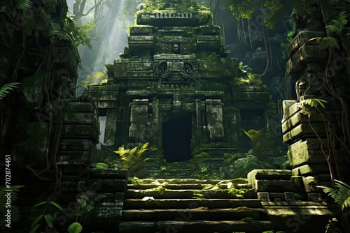 Mysterious ruins of ancient temple in jungle. 3D rendering  AI Generated