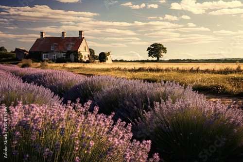 Lavender fields in the village of St. John, UK, AI Generated