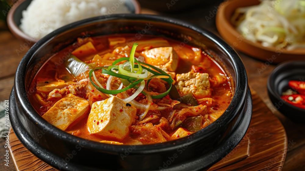 ‘Kimchi Jjigae’ or Kimchi Soup with Soft Tofu or Korean Kimchi Stew - Korean Food Traditional Style ‘Kimchi Jjigae’ or Kimchi Soup with Soft Tofu or Korean Kimchi Stew - Korean Food Traditional Style