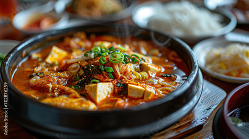 ‘Kimchi Jjigae’ or Kimchi Soup with Soft Tofu or Korean Kimchi Stew - Korean Food Traditional Style photo