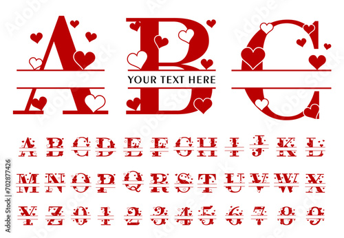 Valentine Slit Letter Set A-Z, Heart Split Monogram Letter, Split Alphabet, Split Font Vector Design