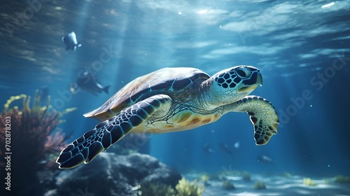 an animal swims in the ocean with other fish nearby photo