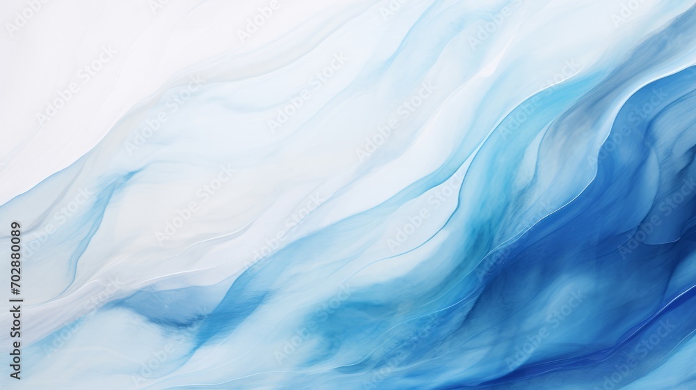 A painting of blue and white waves on a white background - obrazy, fototapety, plakaty 